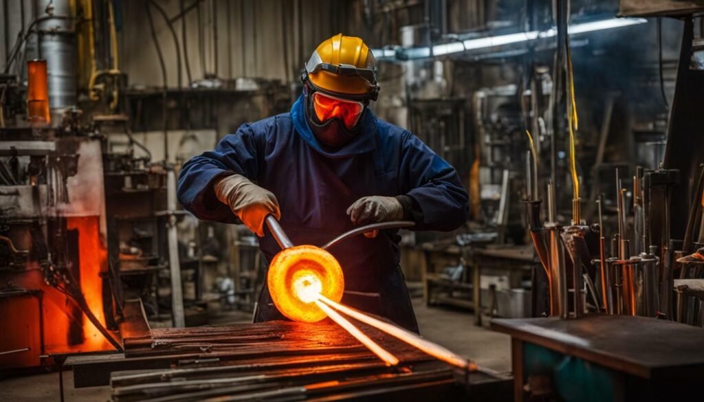 glassblower using colored glass rod