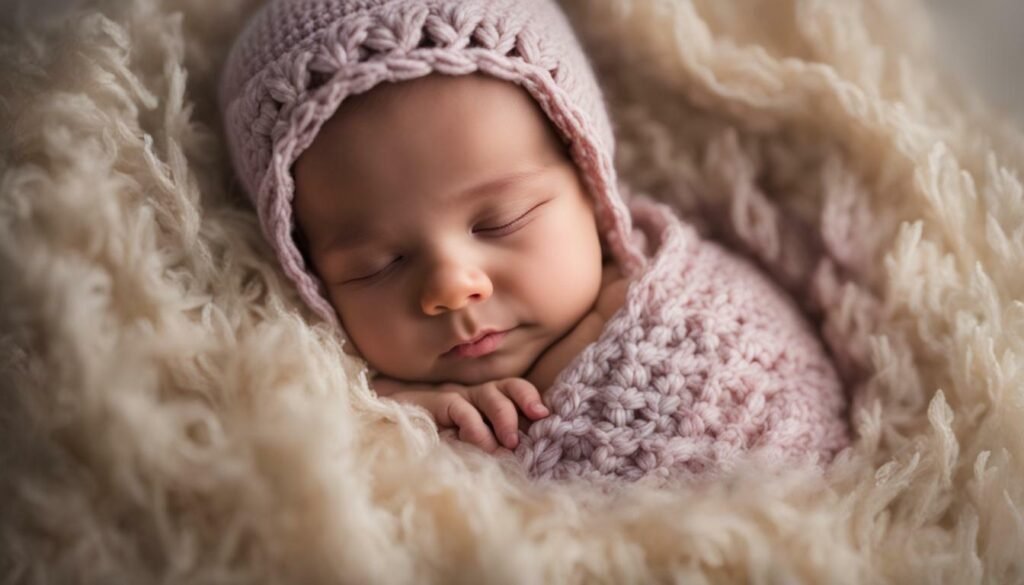 Newborn baby wrapped in a crochet baby blanket