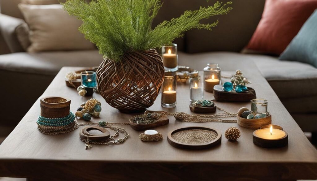 Wire jewelry displayed on a table