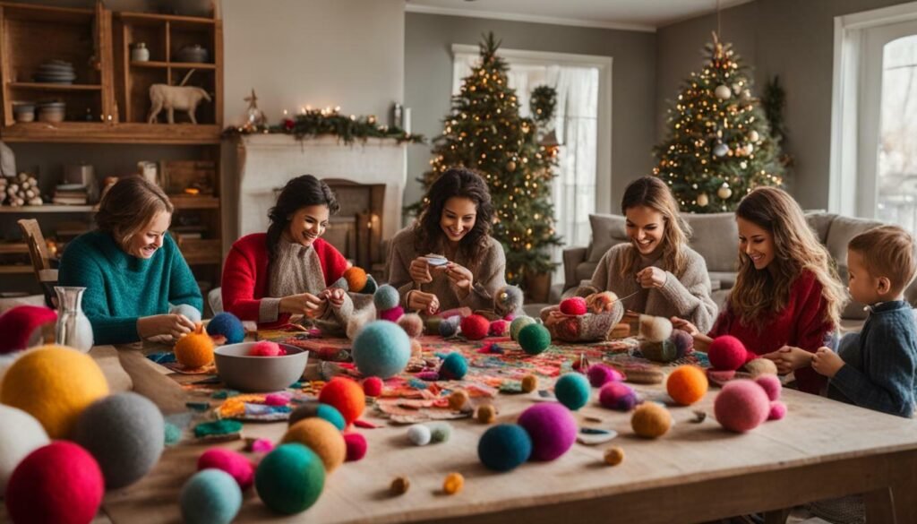 family felt ornament crafting