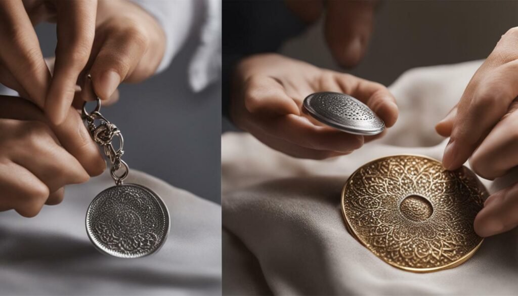 metal stamped jewelry being cleaned